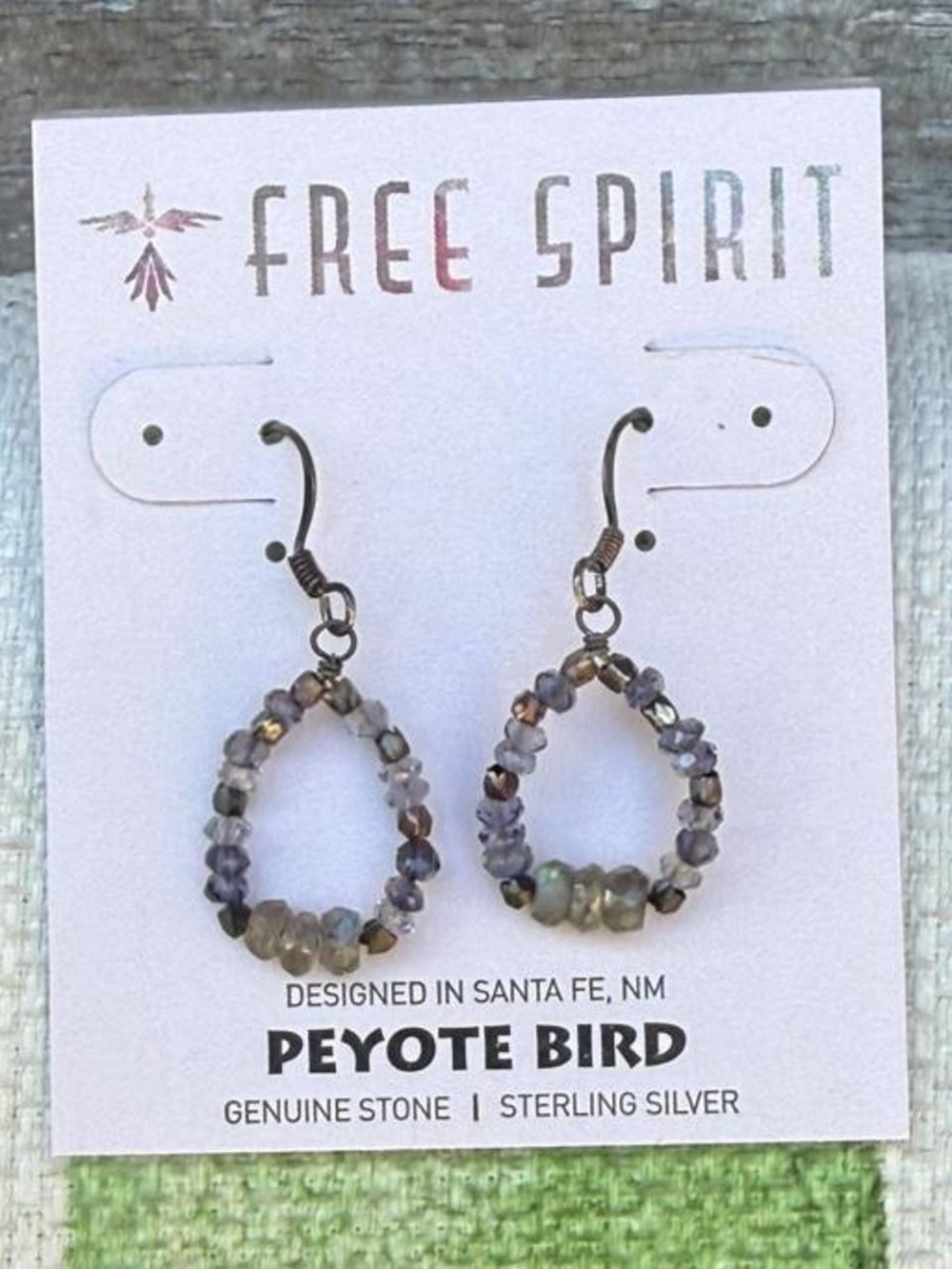 Peyote Bird Free Spirit Genuine Gemstone Sterling Silver Hoop Earrings